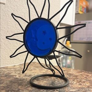 Blue Sun and Moon Metal Art Decor